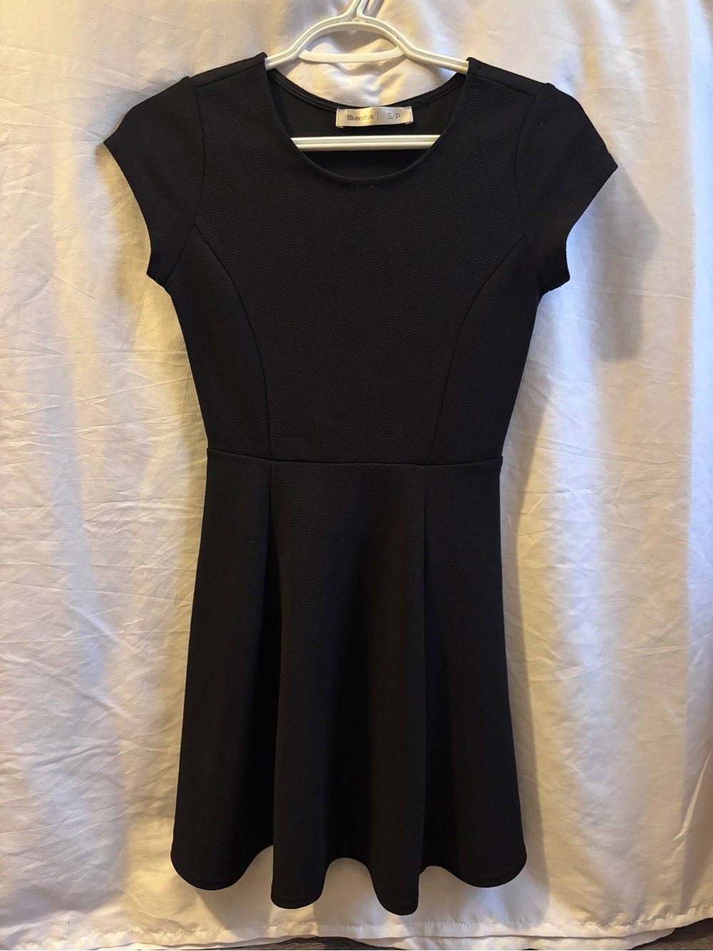 Black Cap-Sleeve Fit & Flare Dress